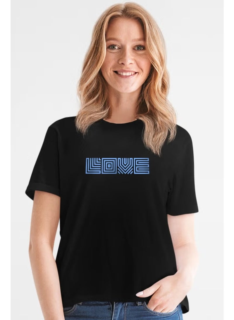 Rock&Roll Love in the Square Black Short Sleeve Front and Back Printed Women's T-Shirt - Image 2